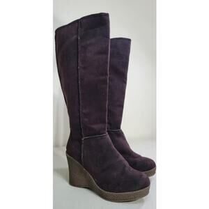 Refuge Boots Womens 8 Brown Suede Wedge Heeled Knee High Boots Modern Sleek